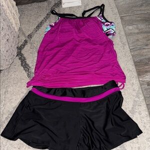 Zero Xposur Pink and Black Tankini Set Medium